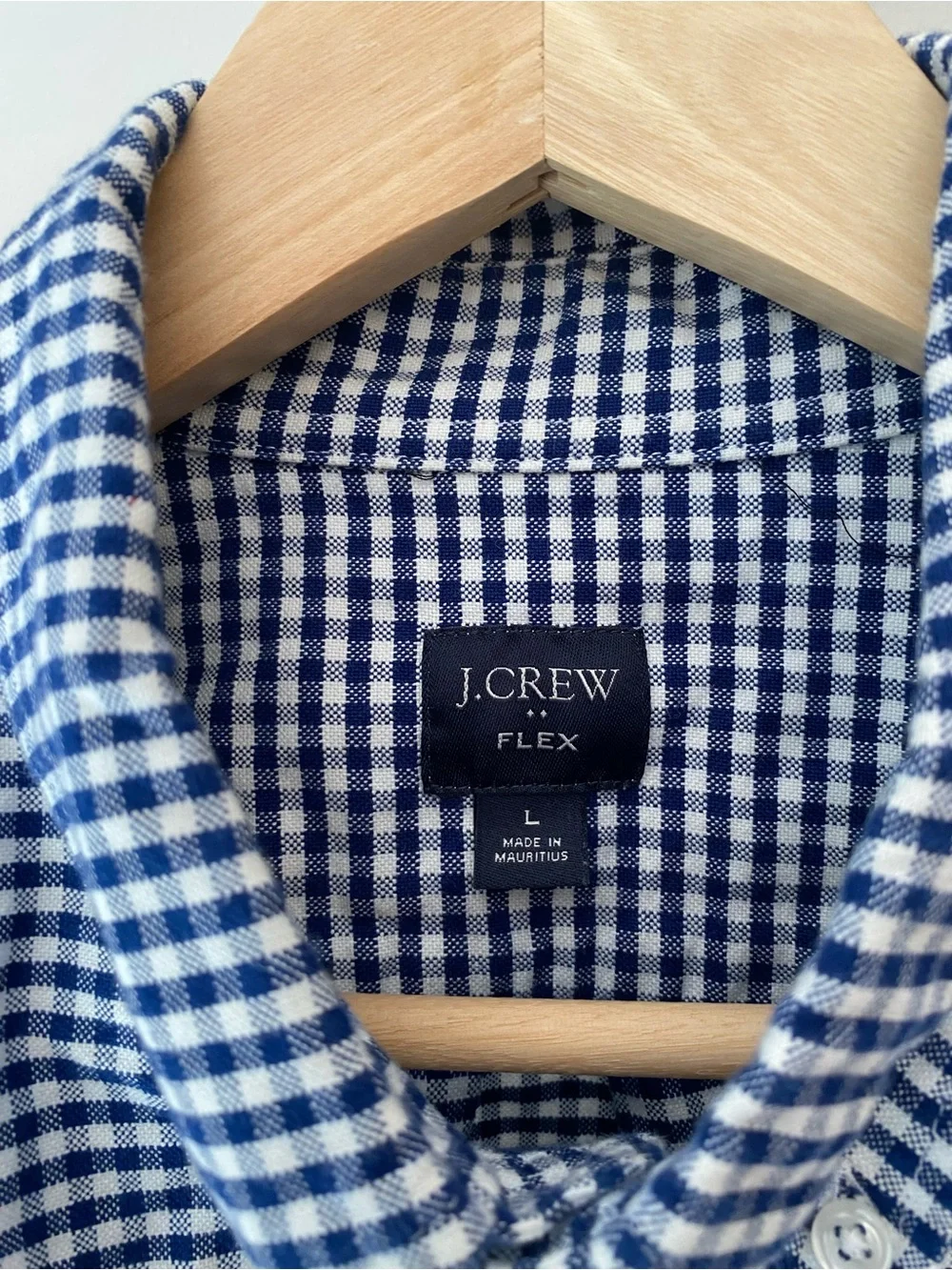 J. Crew Flex Navy & White Gingham Long Sleeve Button-Down Casual Shirt Sz Large